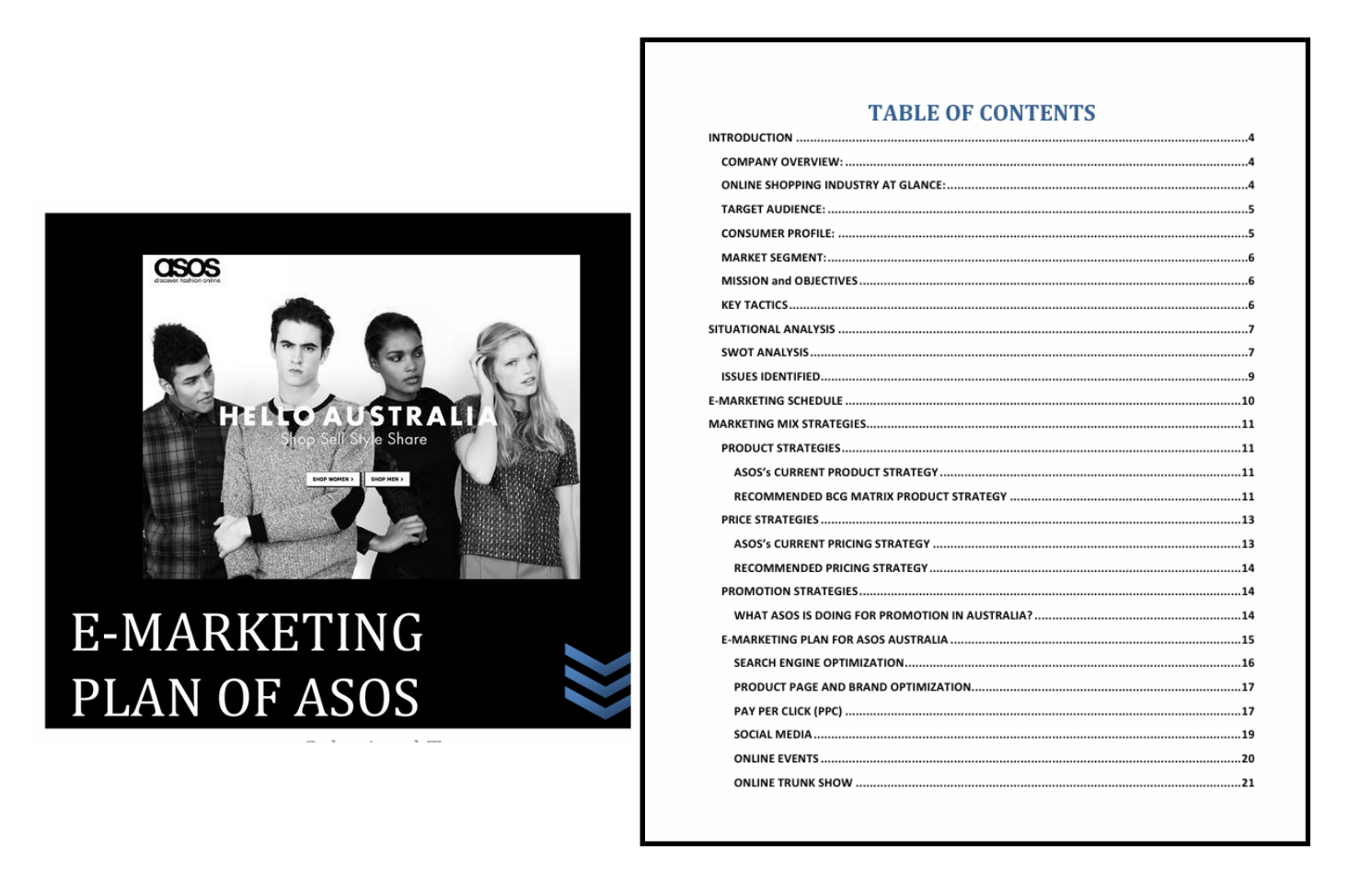 ASOS marketing plan showing their e-commerce strategy and digital marketing approach